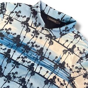 Bugatchi Uomo Men’s Palm Tree 100% Mercerized Cotton Polo Shirt Large Blue White